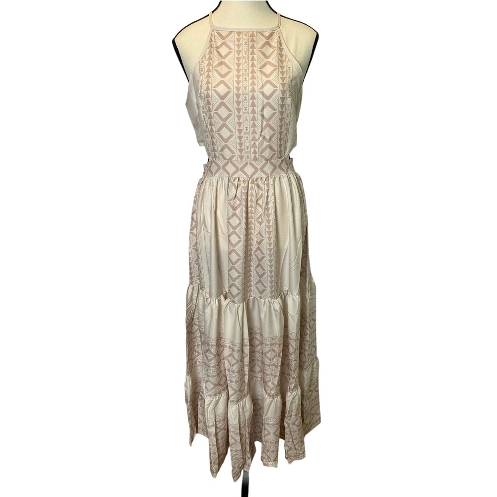 FHQ Collection Maxi Dress Size Small Geometric‎ High Square Neck Cut Out Boho